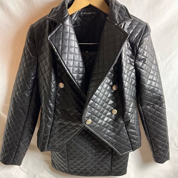 Diamond quilted blazer suit skirt set - Picture 5 of 16